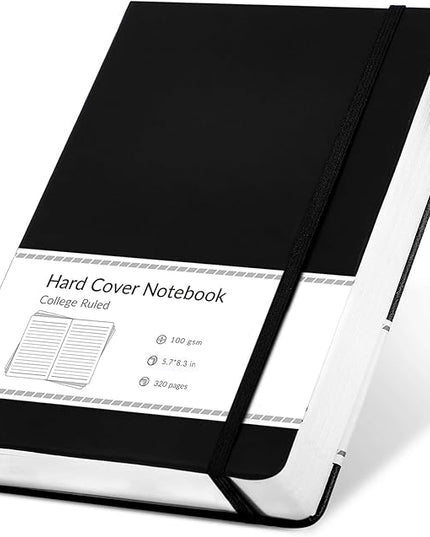 CAGIE Journal Notebook for Men Women 320 Pages Journaling Notebooks Leather Journals for Writing Hardcover for Work Diary Lined A5, Black