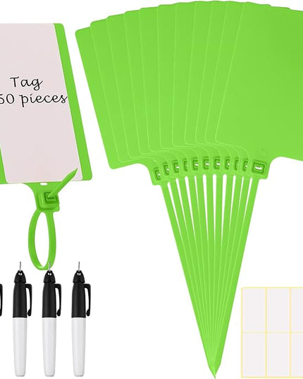 Pajean Waterproof Plastic Tags with Marker Pens and Sticker Labels, Self Locking Bag Writable Tags with Wire Cable Ties for Luggage(Green,50 Pieces)