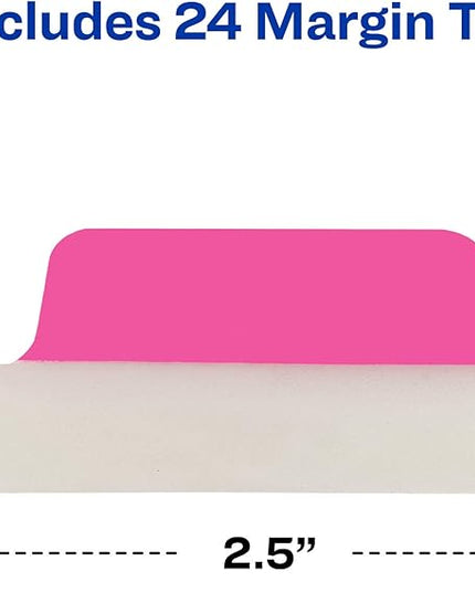 Avery Margin Ultra Tabs, 2.5" x 1", 2-Side Writable, Neon Colors, 24 Repositionable Tabs, 72 Packs (74767)