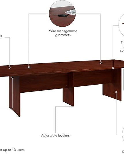 Bush Business Furniture 120-inch Office Conference Table with Wood Base, Boardroom Meeting Space for 10 Users, Hansen Cherry