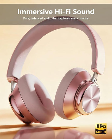 Wentronic Y03 Bluetooth Headphones Wireless Active Noise Cancelling Over Ear Headphones 48 Hours Playtime High Sound Quality 6 EQ Music Mode Headphones with Soft Ear Cushion - Pink