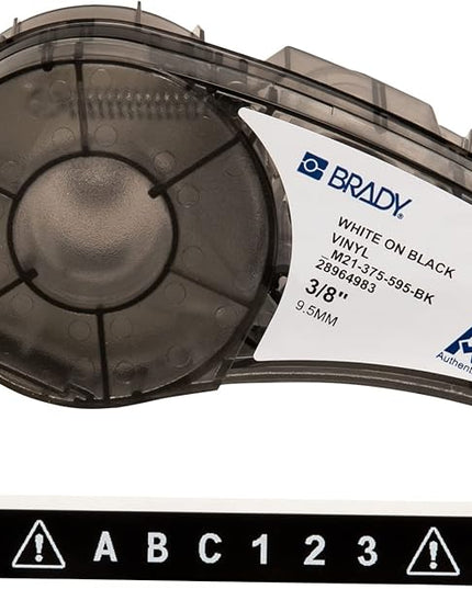 Brady Authentic (M21-375-595-BK) All-Weather Vinyl Label for Indoor/Outdoor ID, Lab and Equipment Labeling, White on Black- For M210, M210-LAB, M211, BMP21-PLUS and BMP21-LAB Printers, .375" W 21' L