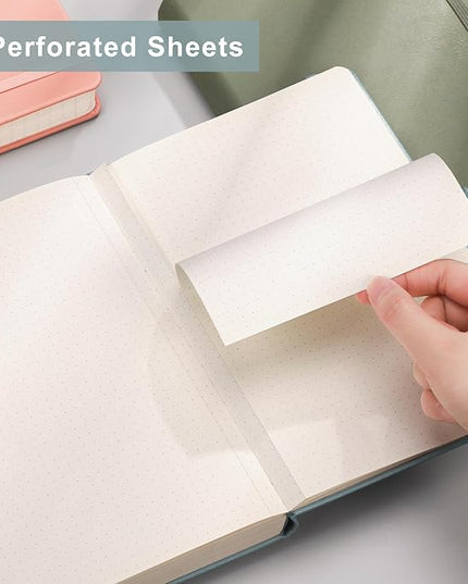 EMSHOI Dotted Notebook - 256 Pages A5 Dotted Grid Journal Notebook,120gsm Thick Paper,16 Perforated Pages, Smooth PU Leather, Inner Pocket,5.75'' × 8.38''-GrayBlue