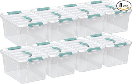 14 Quarts Latching Storage Containers, 8-Pack Clear Plastic Tote Boxes with Lids and Handles
