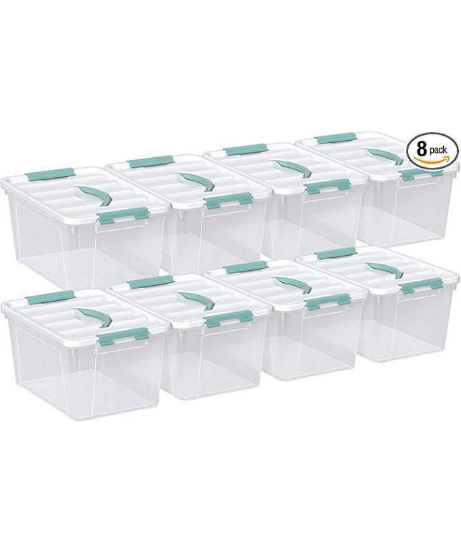 14 Quarts Latching Storage Containers, 8-Pack Clear Plastic Tote Boxes with Lids and Handles