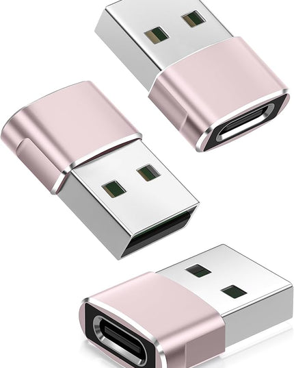 Basesailor USB to USB C Adapter,USBC Female to USB A Male Adapter,Type C Converter Charger for iPhone 17 Pro Max,16 15,Apple Watch iWatch S11 S10 SE,AirPods 3,iPad mini Air,Samsung Galaxy S25,Pink