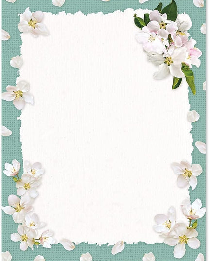 Current White Spring Bloom Floral Letter Paper - Spring Stationery Papers With Decorative Bloom Border, Printable Holiday, Wedding & Bridal Shower, & Invitation Sheets, Set of 25, 8 1/2" x 11"