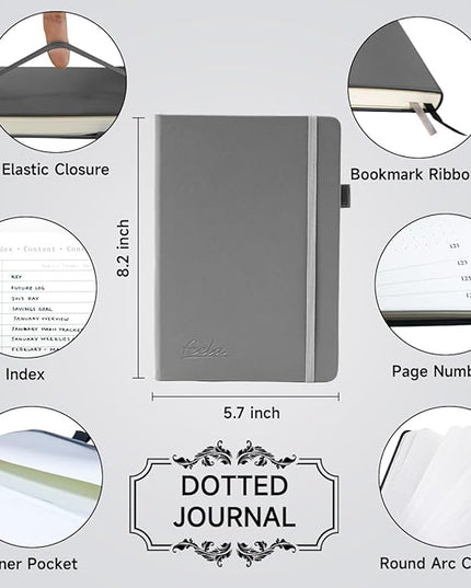 feela Dotted Journal Kit, Dot Grid Journal Hardcover Planner Notebook Set For Beginners Women Girls Note Taking with Journaling Supplies Stencils Stickers Pens Accessories, A5, 224 Pages, Gray