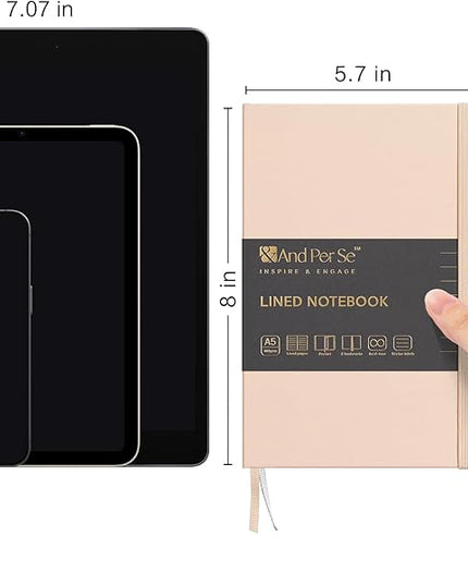 &And Per Se Lined Journal Notebook, 160 Pages, A5 5.7 x 8 inches College Ruled Thick Paper Notebook Journals for Writing, Hardcover Notebooks for Women Men Office School (1 Pack, Light Apricot)