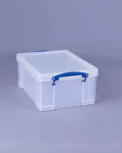 Really Useful Box Stackable 9 Liter Plastic Storage Container Bin with Snap Lid and Built-In Clip Lock Handles for Home & Office Organization (4 Pack)
