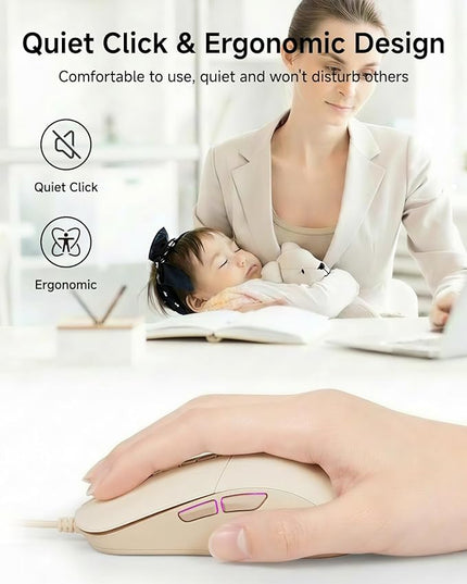 EWEADN G309 Wired Mouse, 7-Button Ergonomic Computer Corded Mouse with 2400 DPI, 4 Adjustment Levels DPI, Optical Office USB Mice with 5FT Cord for Laptop, PC, Desktop, MacBook-Pink
