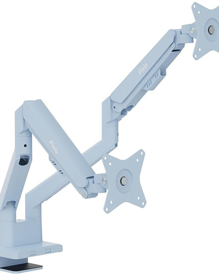 Pixio PS1D Wave Blue Dual Monitor Arm Stand Desk Mount - Fits up to 32 inches Monitors and up to 19.8lbs. VESA Compatibility and Integrated Cable Management