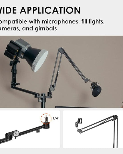 TARION Modular Desktop Arm Set - 18"/45 cm Adjustable Arm with Spigot Mount for COB Lights + 29.4"/75 cm (Max) Mic Boom Stand for Microphone Compatible with 35 mm Rods - Titanrig Arm Y