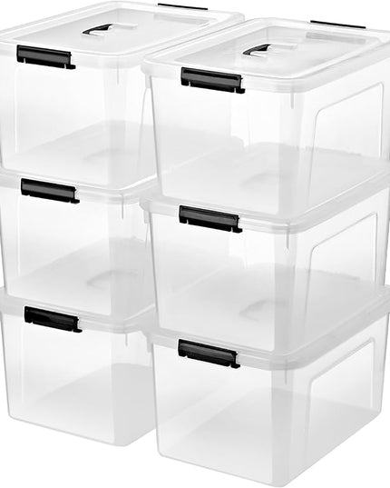 19 Quart Plastic Storage Bins with Lids, 6-Pack Stackable Clear Storage Organizing Box with Handle