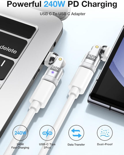 USB C Adapter [3-Pack], PD 240W USB C 90 Degree Adapter, Type C Right Angle Adapter/360 & 180 Degree C to C Adapters for Phone 17/16/15, MacBook Pro/Pad Series, Samsung Galaxy, Tablet, Laptop-White