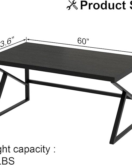 HSH Black Computer Desk, Long Home Office Laptop PC Desk, Large Industrial Metal Wood Executive Writing Gaming Workstation Desk, Modern Simple Student Study Work Table for Bedroom Living Room, 60 Inch
