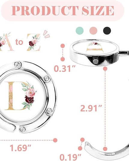 Personalized Initial Table Hook - 3 Folding Purse Hangers with Magnet, Flower Letter Handbag Holder for Women (Pink-D)