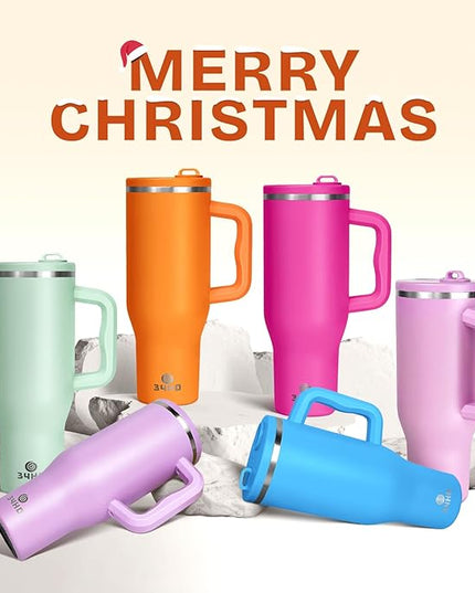 34HD 40 oz Stainless Steel Tumbler - Leakproof Insulated Water Bottle with Handle, Magnetic Lid and Flexible Straw - Iced for 48 Hours – Perfect for Men, Women, Birthday Gift, Orange - Tangerine Glow