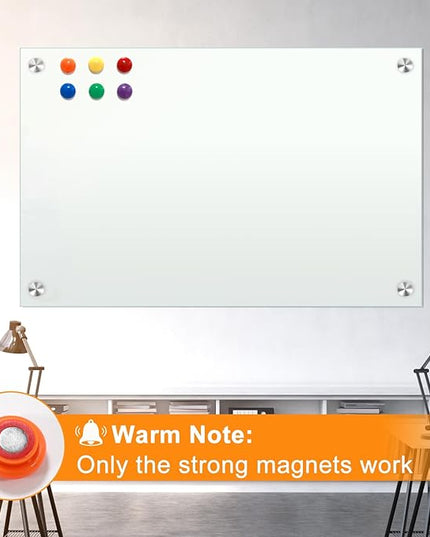 H-Qprobd Glass Whiteboard 60"x40" Magnetic Dry Erase White Board for Wall, Includes 12 Magnets, 8 Markers and 2 Erasers