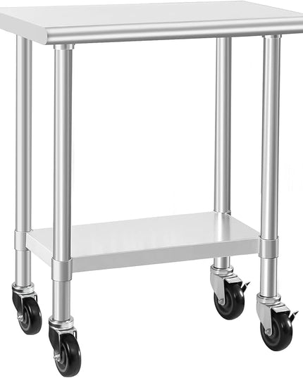 HARDURA Stainless Steel Commercial Table Prep & Work Table with Casters Heavy Duty Metal Table with Wheels NSF 430 18×30 Inches