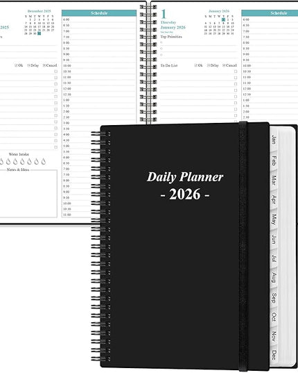 Daily Planner 2026 Full Page Per Day- 2026 Daily & Monthly Planner from January 2026 to December 2026, Day Planner 2026 with 12 Months Tabs, 8.5" x 11", Black