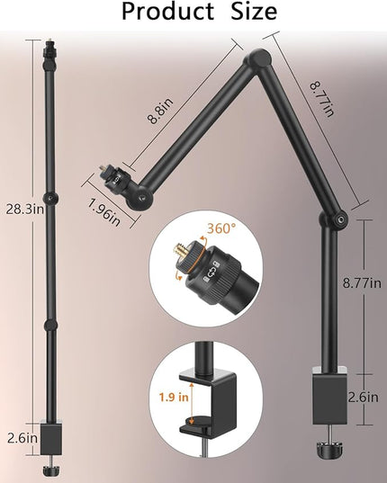 HEMMOTOP Magic Arm Desk Mount/Clamp, 28" Adjustable Camera Arm for iPad, Overhead iPhone Mount, for Yeti Snowball Microphone, Light, Webcam, Action Camera AS05