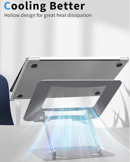 SOUNDANCE Laptop Stand for Desk with Stable Heavy Base, Adjustable Height Multi-Angle, Ergonomic Metal Riser Holder, Foldable Mount Elevator, Compatible with 10 to 15.6 Inches PC Computer, Grey