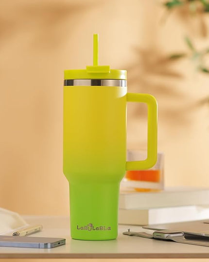 40oz Tumbler with Handle,Double Wall Vacuum Reusable Stainless Steel Insulated Water Bottle,With Leak Proof lid and Straw for Iced or Cold Beverages (Citrine)