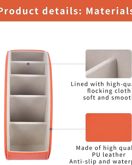 RHCSZ Remote Control Holder,TV Remote Caddy/Box with 5 Compartments,Bedside Table Organizer for Controller,Glasses,makeup brushes,jewelry and Media Player,Pen/Pencil Storage(Orange)