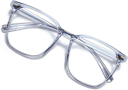 MACJERO Oversized Square Blue Light Blocking Glasses for Women Men, Anti-Fatigue Computer Monitor Gaming Glasses Reduce Eye Strain(transparent Grey)