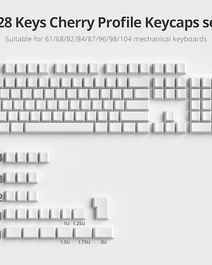 Cherry Profile White Blank PBT Keycaps, 128 Key Custom Key caps, Minimalist Blank Keycap Set for Cherry MX Switches Mechanical Keyboard (White/Blank)