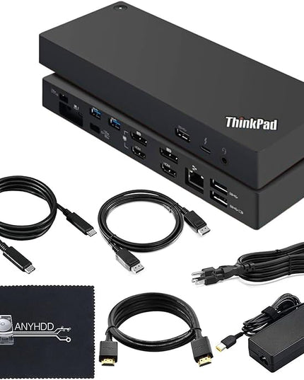 Lenovo 40AN0135US Thunderbolt 3 Dock - Gen 2 Dual UHD 4K Display with 135W Power Adapter, Thinkpad Lenovo Docking Station Dual Monitor with HDMI, DisplayPort, Thunderbolt Cable, Cloth