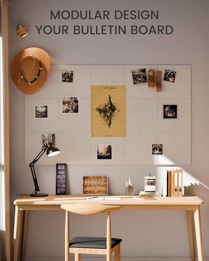 Fluxynara Large Felt Bulletin Board 36" x 24"Cork Board Alternative-6 Pack with 40 Safe Removable Adhesive Tabs, Cork Boards for Walls Cork Board for Home Office Classroom Pin Board-Milky White