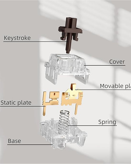 Zhouwang Crystal Brown Switches, 3-Pin Pre-Lubricated Tactile Switches, Dustproof and Waterproof for Mechanical Keyboards. (72Pcs)