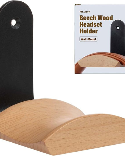 Beech Wood Headphone Wall Mount Holder, with VHB Adhesive Tape and Screw, Holds 10 lbs (Black & Beech Wood)
