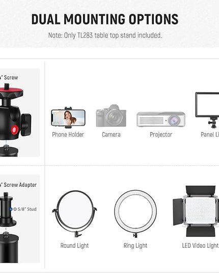 NEEWER Camera Desk Mount, Overhead Desktop Light Stand Microphone Boom Arm with Ball Head C Clamp Cleaning Cloth for DSLR Webcam Phone Holder Ring Light Mic Streaming Video Recording, Red TL283