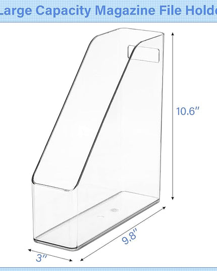6 Pack Clear Magazine Holder, File Magazine Rack with Handle, Vertical Folder Document Storage, Magazine File Organizer for Desk, Office, Home, School