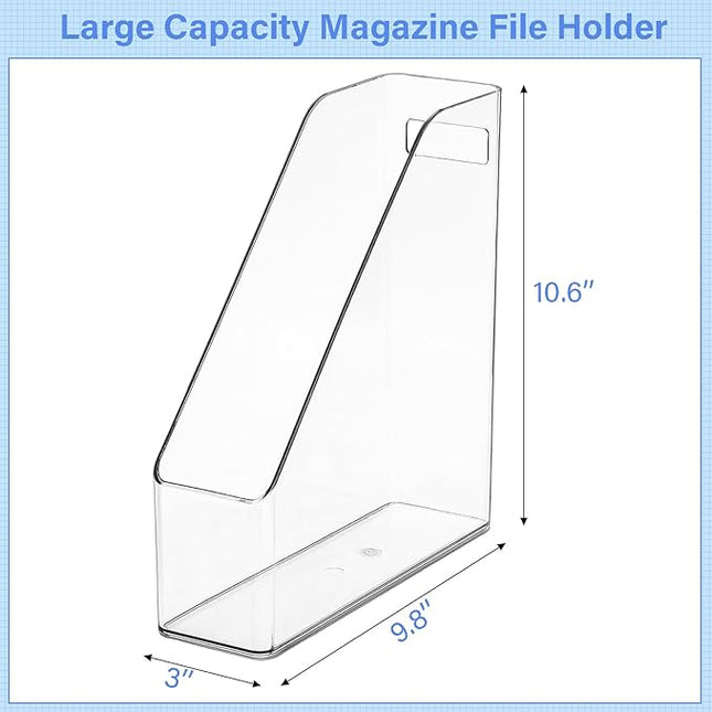 6 Pack Clear Magazine Holder, File Magazine Rack with Handle, Vertical Folder Document Storage, Magazine File Organizer for Desk, Office, Home, School