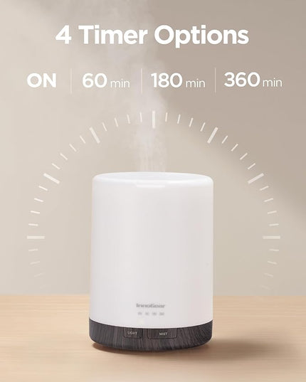 InnoGear 300ML Essential Oil Diffuser, Premium 5-in-1 Ultrasonic Aromatherapy Diffusers Scent Humidifier Aroma Diffuser Vaporizer Auto-Off Timer for Room Office Home, Brown, Medium