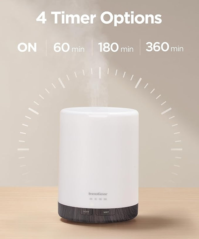 InnoGear 300ML Essential Oil Diffuser, Premium 5-in-1 Ultrasonic Aromatherapy Diffusers Scent Humidifier Aroma Diffuser Vaporizer Auto-Off Timer for Room Office Home, Brown, Medium
