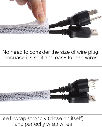 Keco 10ft – 1 inch Cable Management Sleeve Wire Loom Cord Protector – Self Wrap Cable Sleeve Split Sleeving Cord Organizer for TV Computer Automotive Office Home Entertainment – White