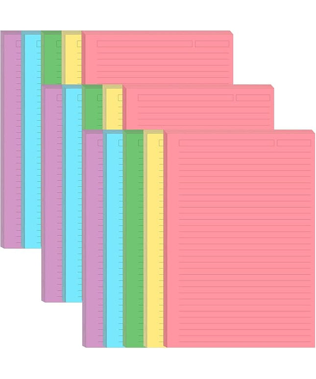 (3-Pack) Unpunched 5 Colorful Line Paper - 300 Sheets/600 Pages Loose Leaf Paper Line Refills, Per Color 60 Sheets, 5.8" x 8.5"