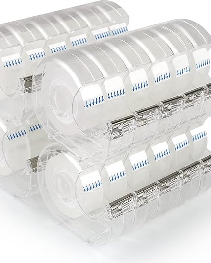 JEFURE 24 Pcs Transparent Tape with Dispenser, 0.7 in x 1000 in Clear Tapes and Refillable Dispensers, Office Tape Rolls with Dispenser Bulk for Craft Jobs, Gift Wrapping, Repairing, Home and School