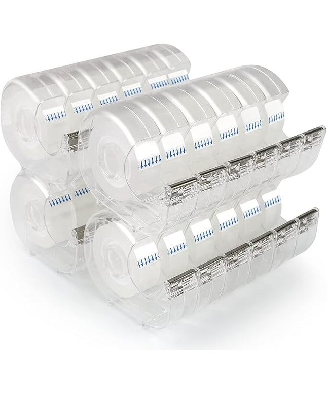 JEFURE 24 Pcs Transparent Tape with Dispenser, 0.7 in x 1000 in Clear Tapes and Refillable Dispensers, Office Tape Rolls with Dispenser Bulk for Craft Jobs, Gift Wrapping, Repairing, Home and School