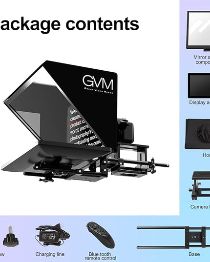 GVM Teleprompters for Digital Cameras/camcorders Portable 18.5'' Teleprompter Kit with Remote Control & App,Solid Aluminum Constructions,Colorless Spectroscope,Ultra HD Wide-Angle Lens