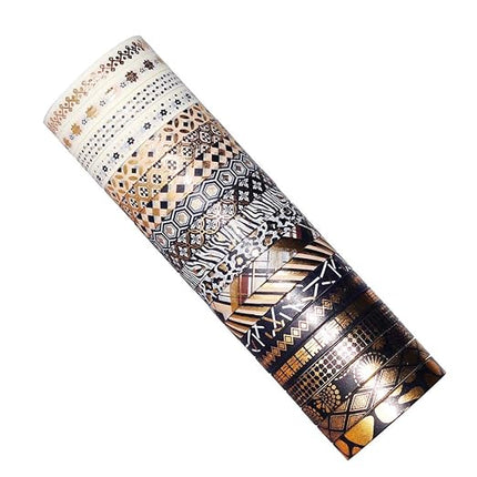 YUBBAEX 20 Rolls Washi Tape Set Black Gold Foil Print Decorative Tapes for Arts, DIY Crafts, Bullet Journals, Planners, Scrapbook, Wrapping (Skinny Black Gold x 20 Rolls)