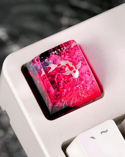 Kohaku Koi Artisan Keycap Vibrant Pink Ocean Coral Reef R1 SA Profile Custom Keycaps 1U ESC Handmade Gaming Resin Key Cap Cherry MX Switch Compatible Mechanical Keyboard Koi Lover Gift