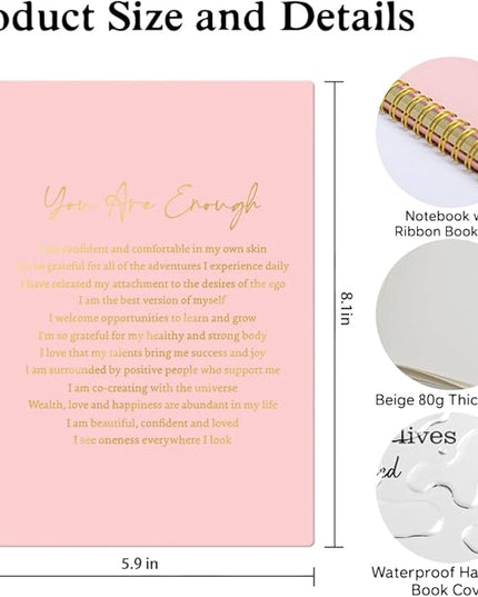 XQLZY Funny Enough Definition Pink Spiral Notebook - 160 Blank Pages Inspirational Journal, Daily Affirmation Gifts for Daughter Sister BFF Coworker, Positive Gifts for Mom