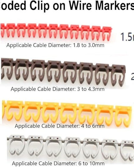 Wire Number Tube Cable Marker, 0.3 x 0.2in Colorful Clip on Wire Marker, Digital Number Wire Numbering Marker, Plastic Cable Numbering Marker Tube for Wires Management, 100Pcs