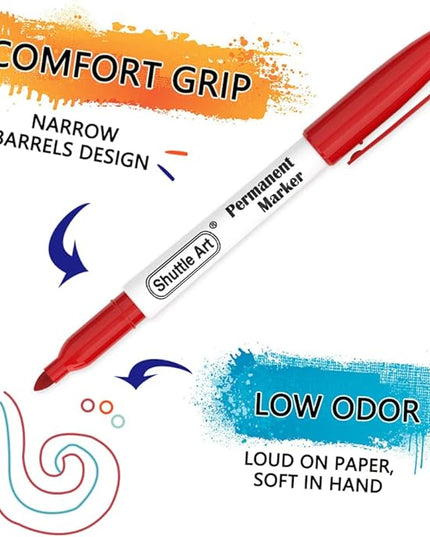 Shuttle Art 60 Colors Permanent Markers, Fine Point, Assorted Colors, Works on Plastic,Wood,Stone,Metal and Glass for Doodling, Coloring, Marking